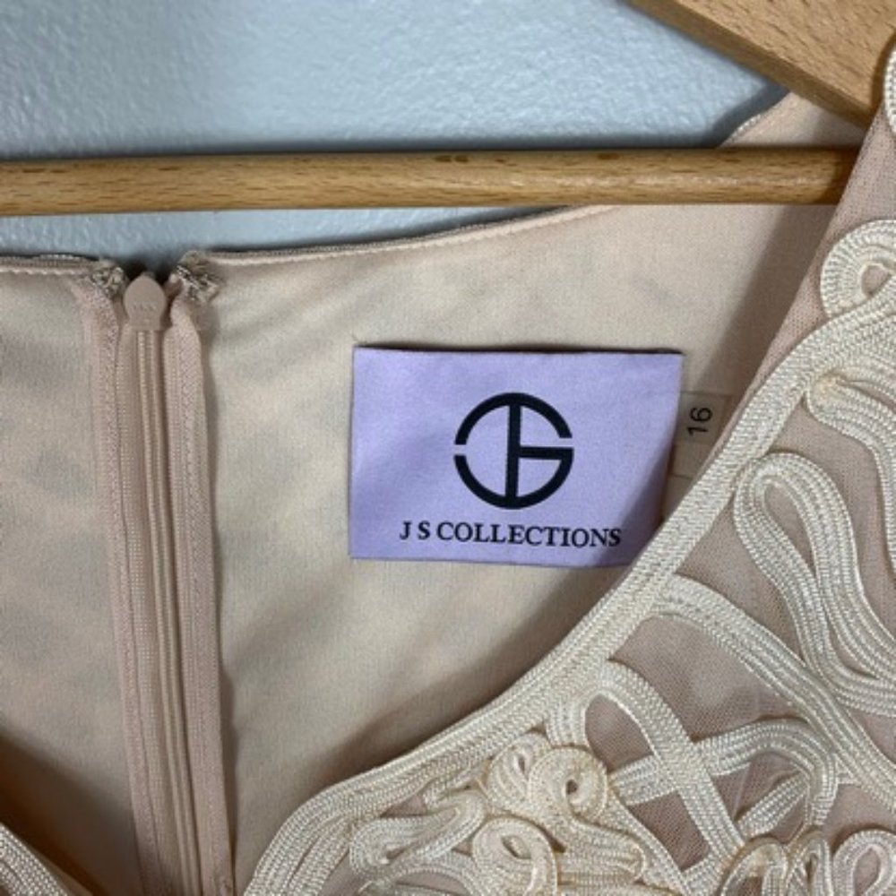 Nwt Js Collections Mini Dress Sheer Ribbon Tan - image 2